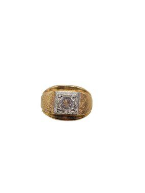 Vintage Karatclad Mens Ring With Clear Stone 18K HGE Marked Size 8 Textured Band